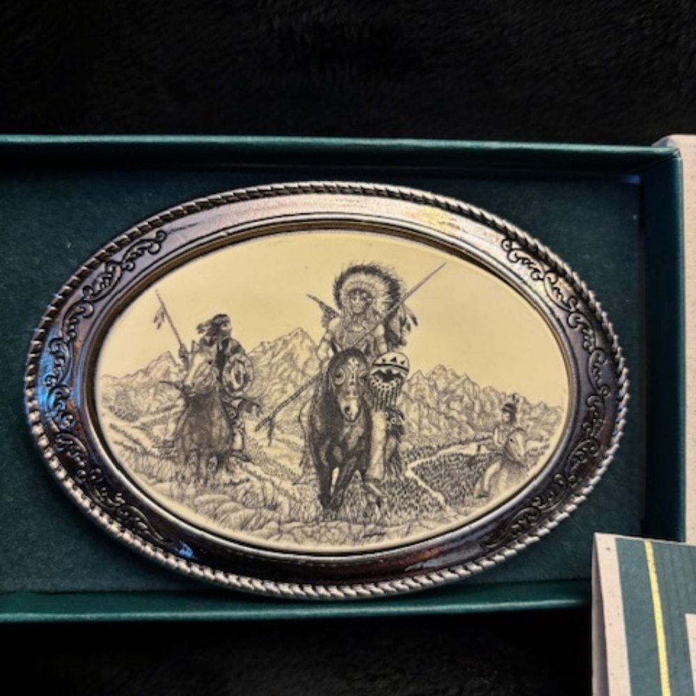 Barlow vintage belt buckle-Native American Chief & Painted horses